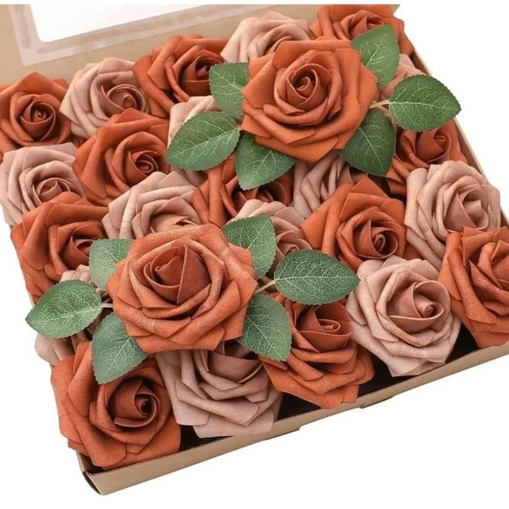 25 Count | Burnt Orange & Warm Taupe Shades Wedding Flowers Bouquet Roses ~ New